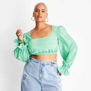 ✨7 for $15✨ Future Collective Green Gingham Square Neck Women's Top